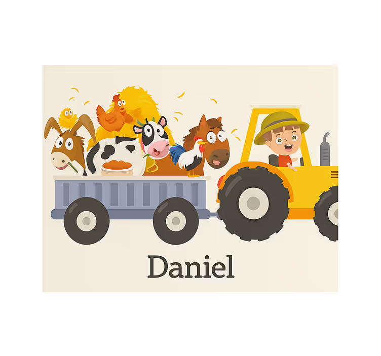 Farm tractor with name customised roller blind - TenStickers