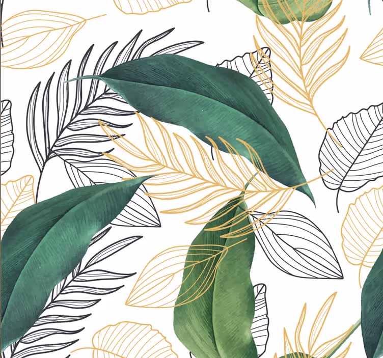 Blind kitchen green and gold art leaf design - TenStickers