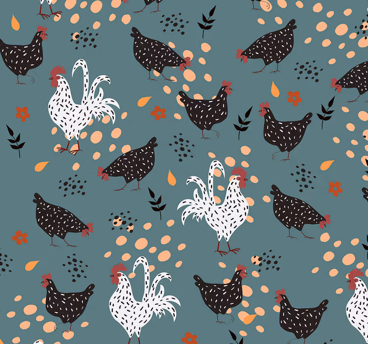Blind kitchen with black and white chickens and flowers - TenStickers