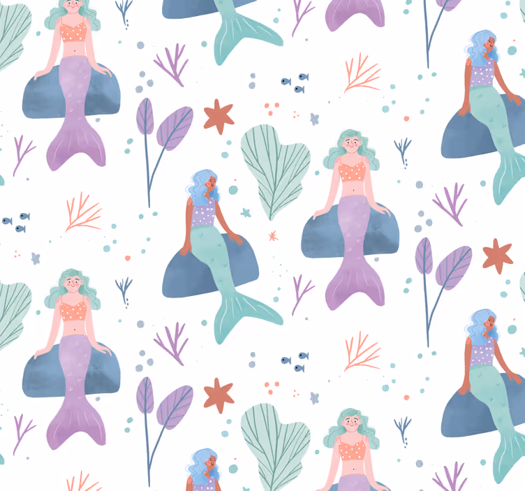 Blind children mermaid sitting on rock - TenStickers