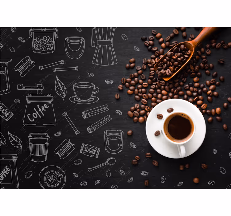 Blind kitchen coffee beans and sketches - TenStickers