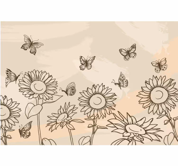 Blind kitchen in beige with sunflowers and butterflies - TenStickers