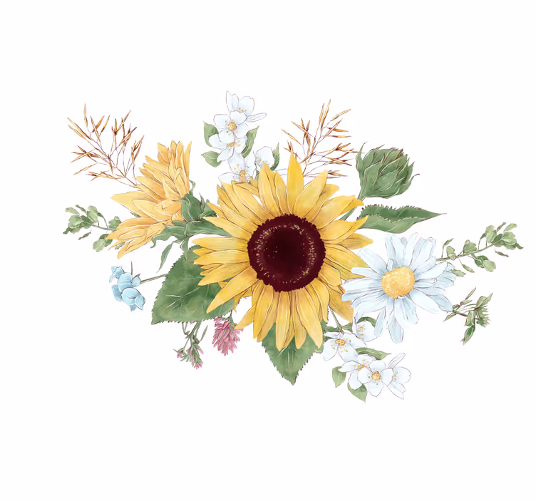 White window blind sunflowers and daisy flowers - TenStickers
