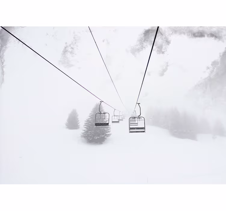 White window blind cable car in the snow photo - TenStickers