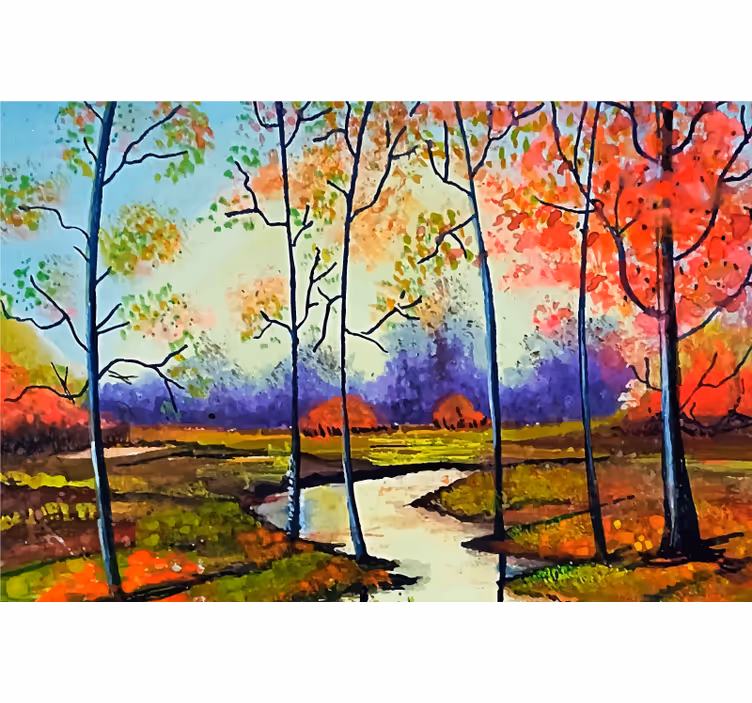 Living room blind colorful spring tree art - TenStickers