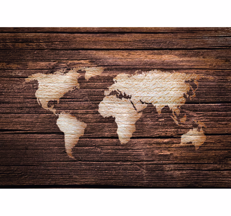 Living room blind wooden brown worldmap - TenStickers