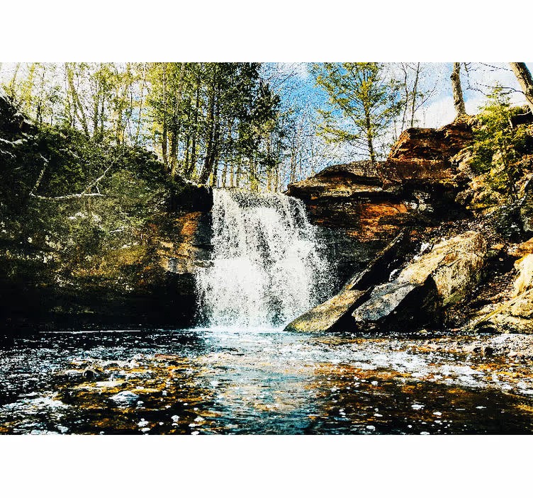 Living room blind landscape waterfall forest - TenStickers