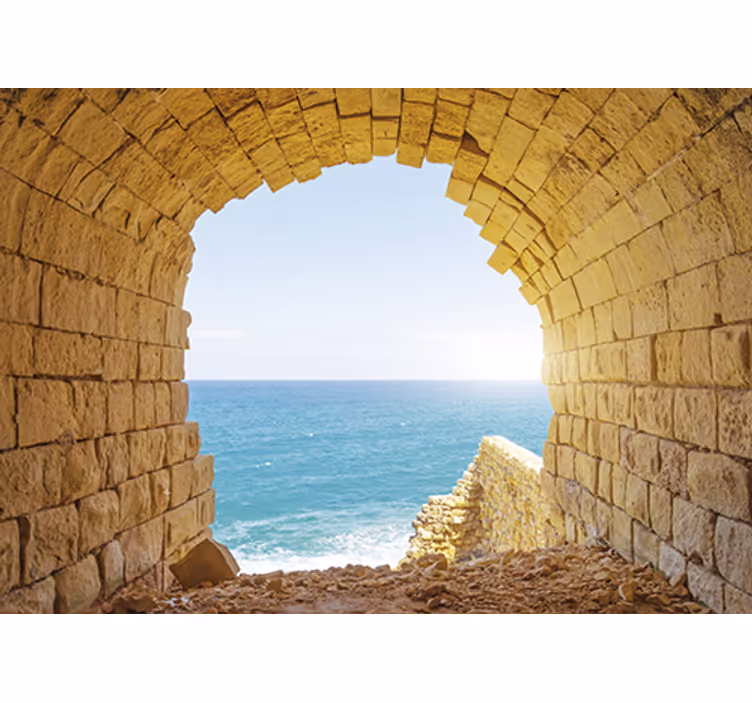 Living room blind cave view of the ocean photo - TenStickers