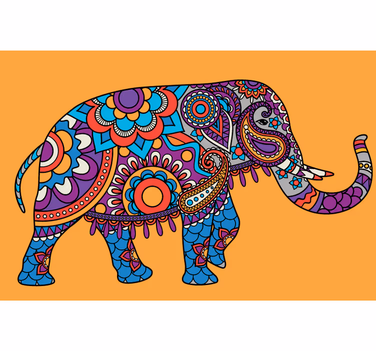 Living room blind multicolor walking elephant mandala - TenStickers