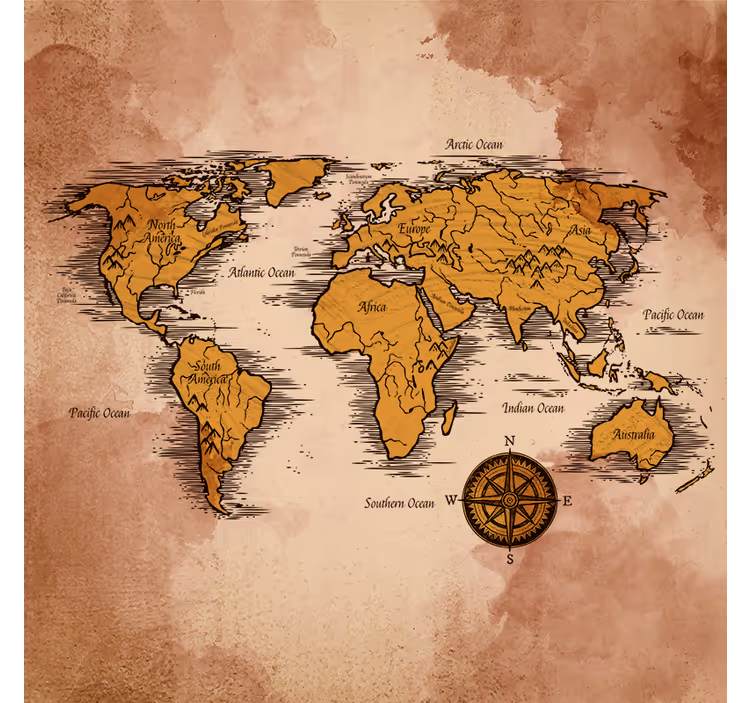 Living room blind with artistic world map design - TenStickers