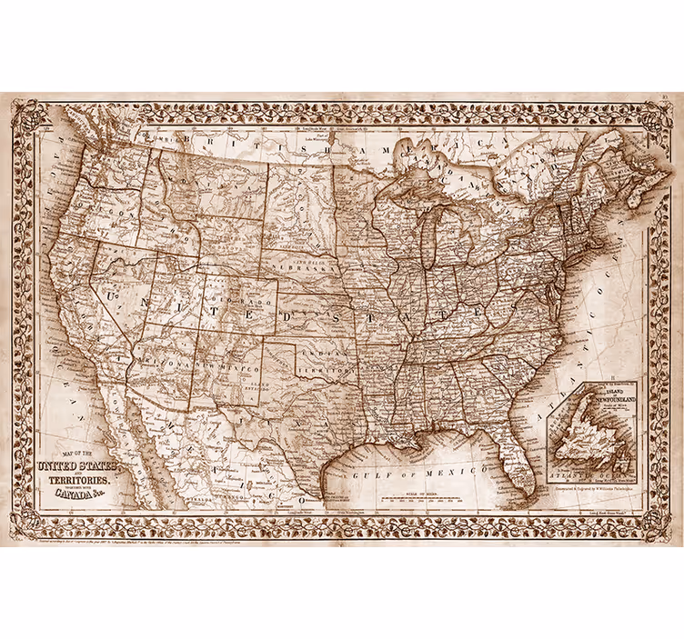 Living room blind vintage north america map - TenStickers