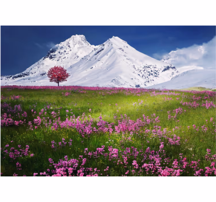 Living room blind mountain floral landscape - TenStickers