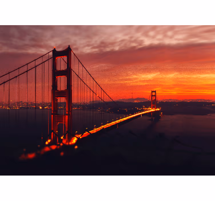 Living room blind golden gate at sunset - TenStickers