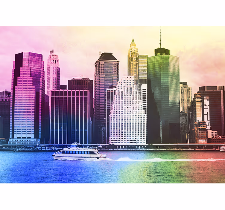 Living room blind colorful manhattan skylines - TenStickers