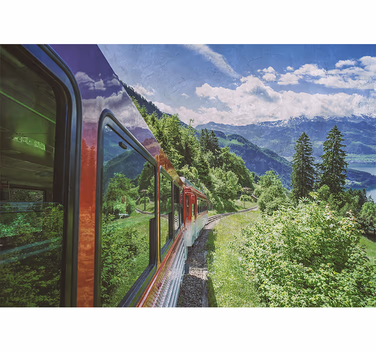 Living room blind red train in the forest - TenStickers