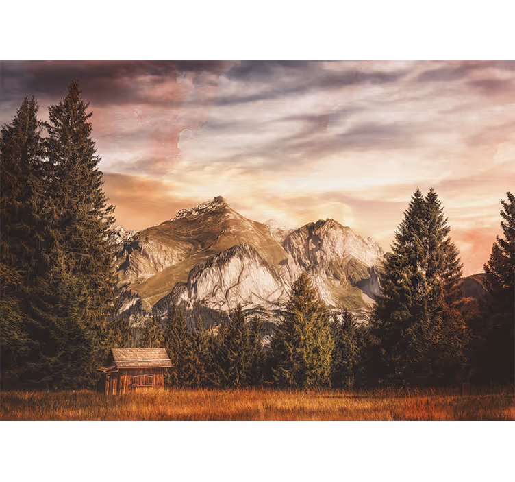 Living room blind little wooden cabin in the woods - TenStickers