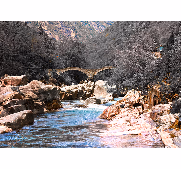 Living room blind river in the forest with bridge - TenStickers