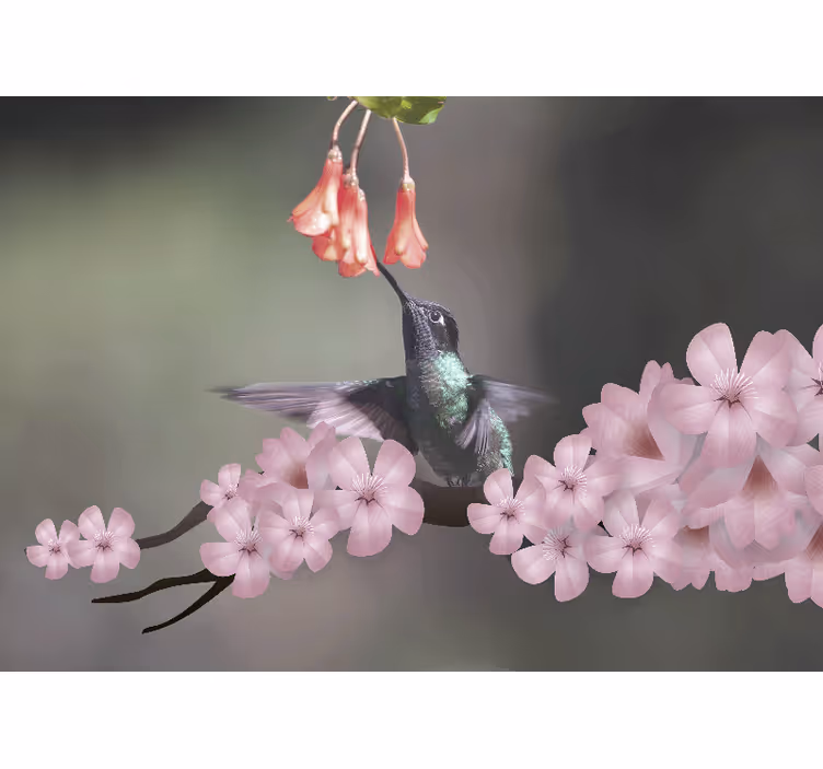 Living room blind with maroon bird on tree - TenStickers
