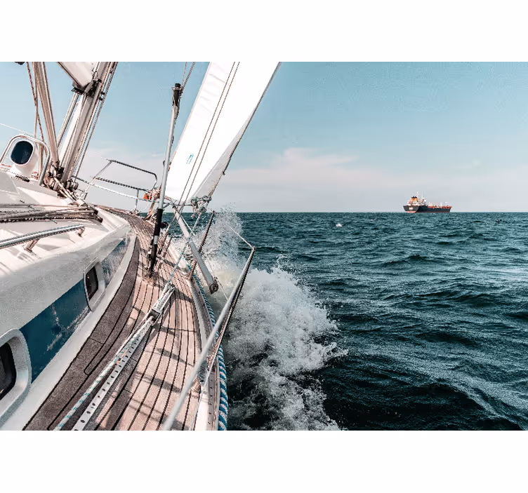 Living room blind with sea yacht 3d effect - TenStickers