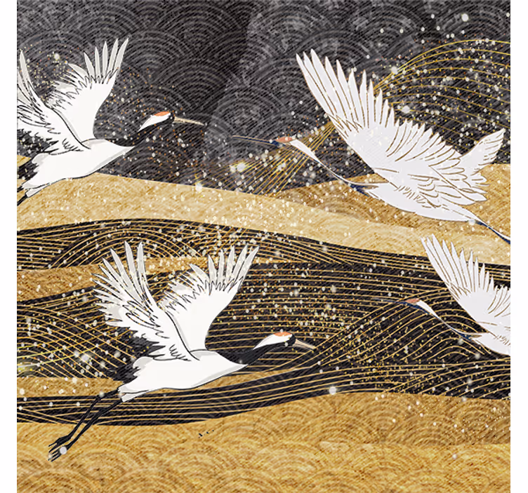 Living room blind white oriental birds - TenStickers