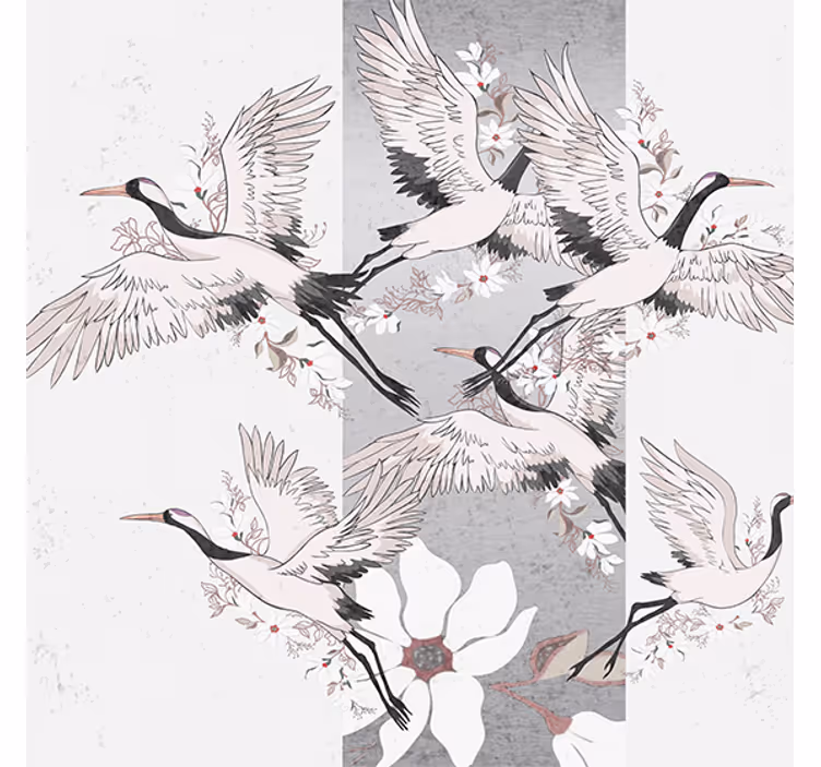 Living room blind with oriental birds art stripe - TenStickers