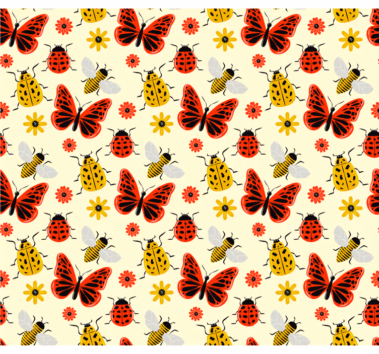 Living room blind with colorful minimalistic bugs pattern - TenStickers