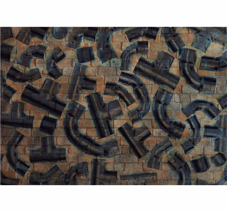 Living room blind with industrial brick and pipe pattern - TenStickers
