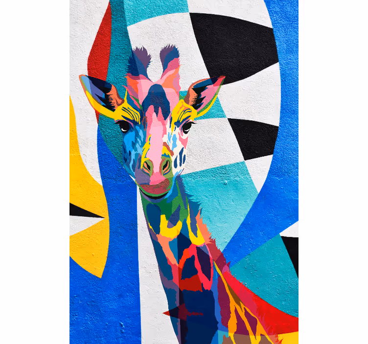 Living room blind abstract colorful giraffe - TenStickers