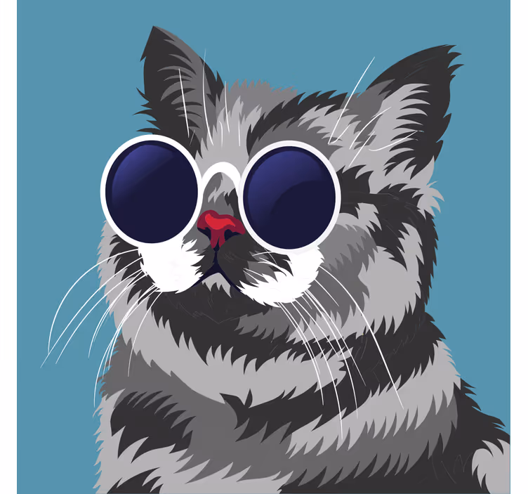 Living room blind with funny gray cat painting - TenStickers