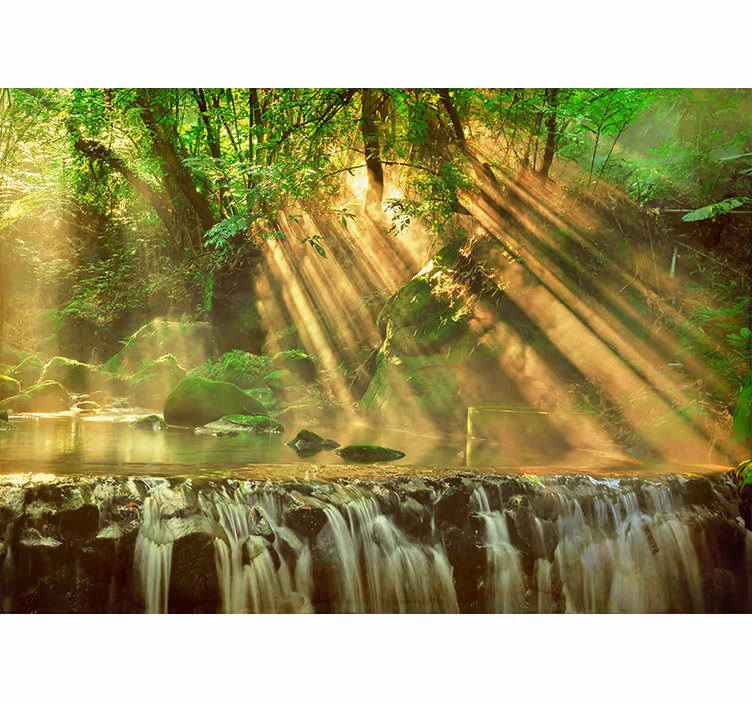 Living room blind beautiful forest small waterfall - TenStickers