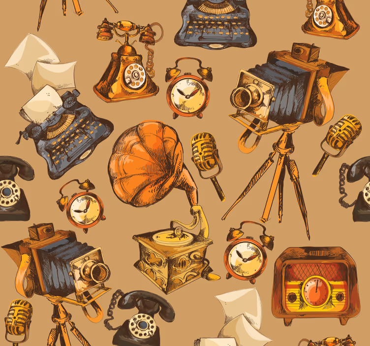 Retro roller blind vintage object collage - TenStickers
