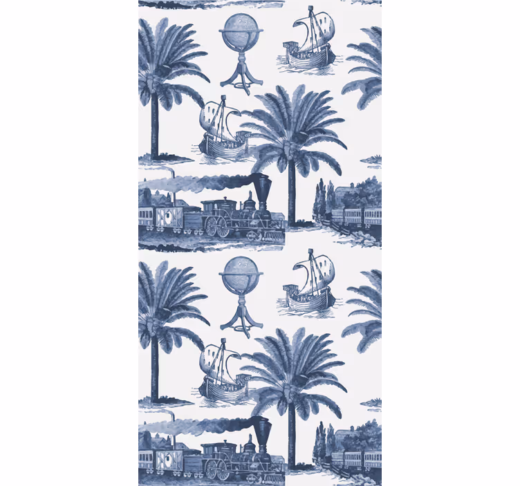 Retro roller blind with blue french vintage pattern - TenStickers