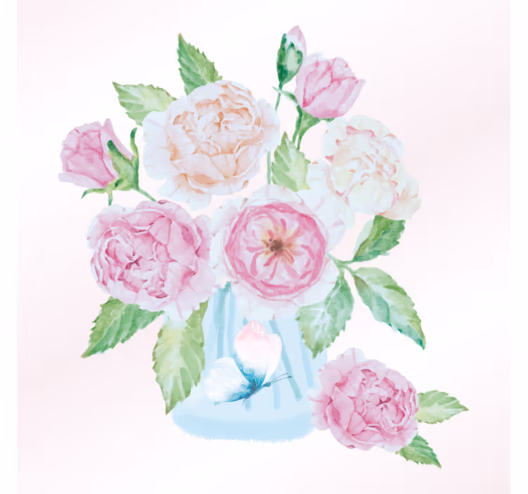 Living room blind with floral glass jar and butterfly - TenStickers