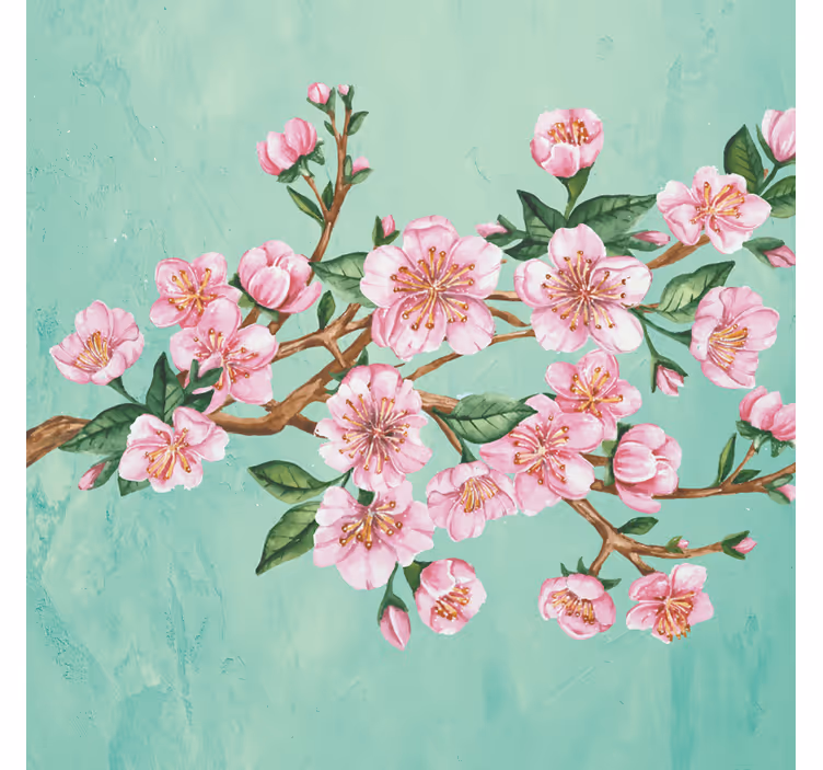 Living room blind with artistic pink flower branches - TenStickers