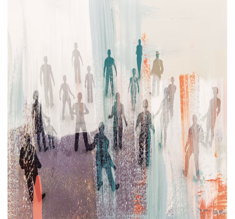 Living room blind featuring abstract people art - TenStickers