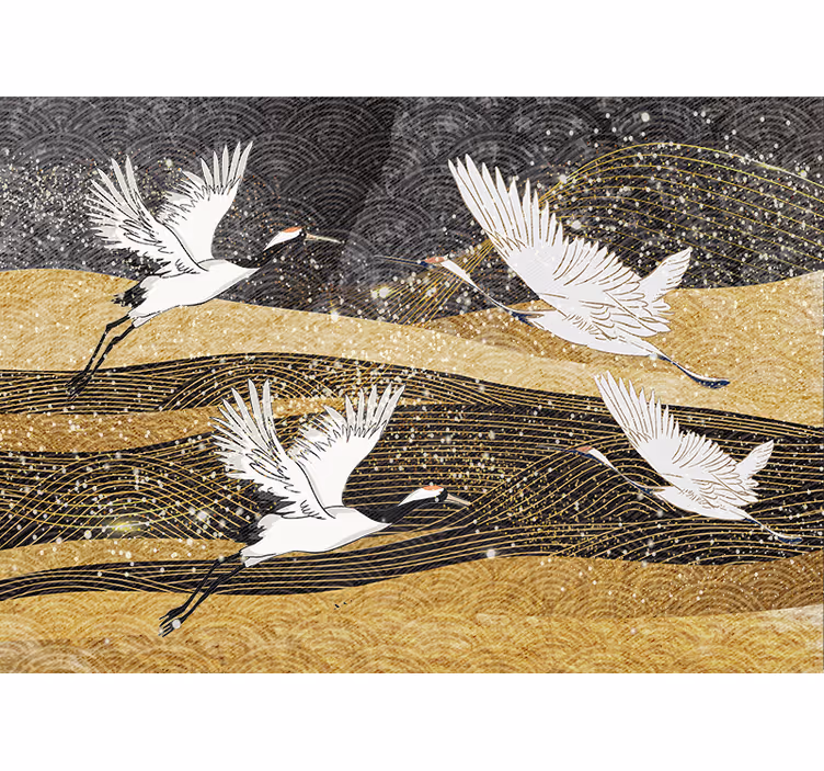 Blind bedroom with white oriental birds - TenStickers