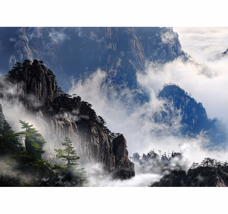 Blind bedroom foggy dark mountains at dusk - TenStickers