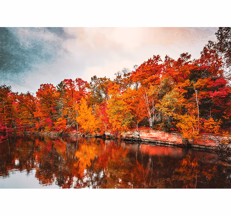 Blind bedroom autumn forest reflection in lake - TenStickers