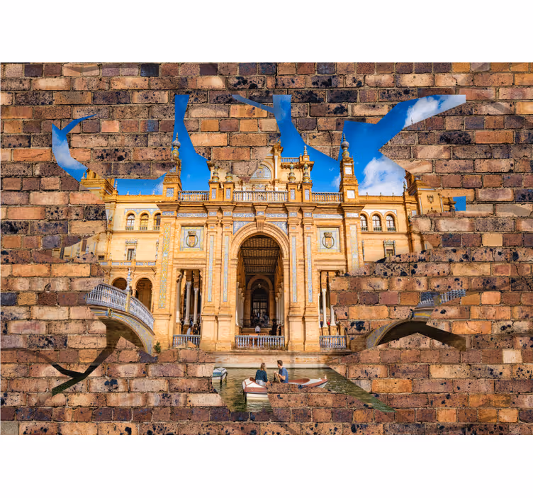 Blind bedroom with 3d brick effect views of sevilla - TenStickers