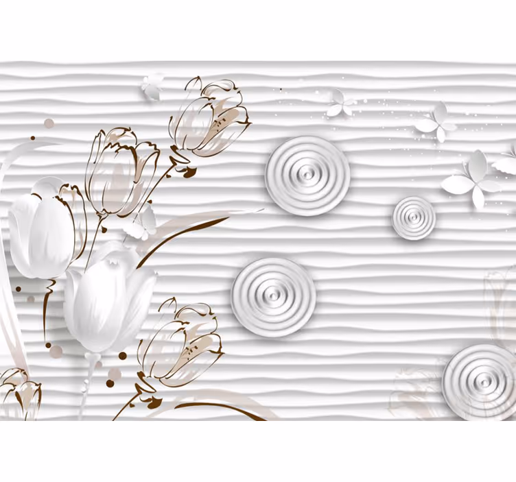 White window blind with illustrated tulips and circles - TenStickers