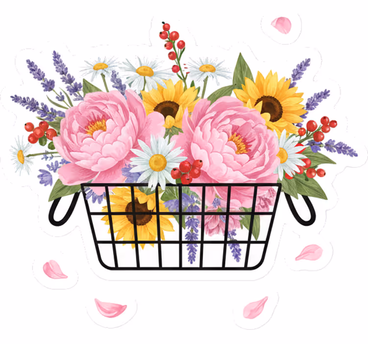 White window blind with elegant flower basket - TenStickers