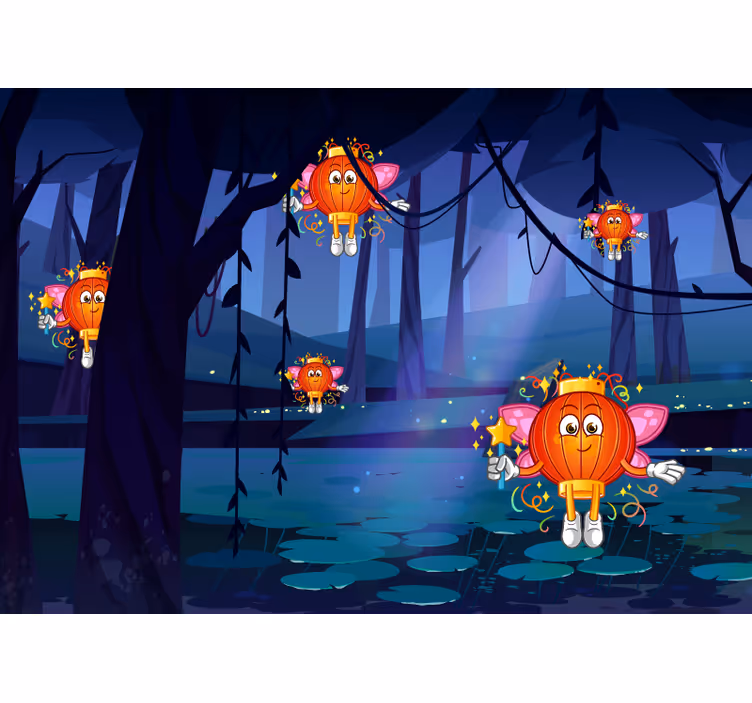 Blind children wall mural fantasy forest with lanterns - TenStickers