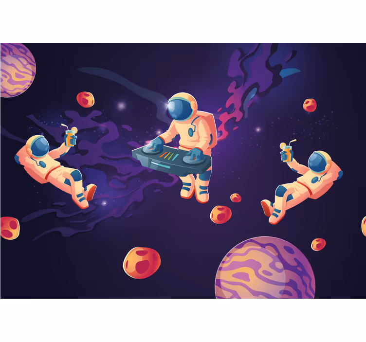Blind children jamming with cartoon astronauts - TenStickers