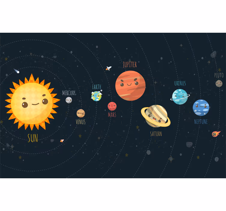Blind children solar system explained cartoon - TenStickers