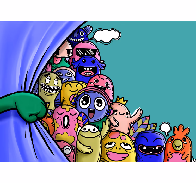 Blind children opening curtain with funny monsters - TenStickers