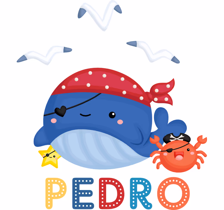 Blind children cute blue pirate whale - TenStickers