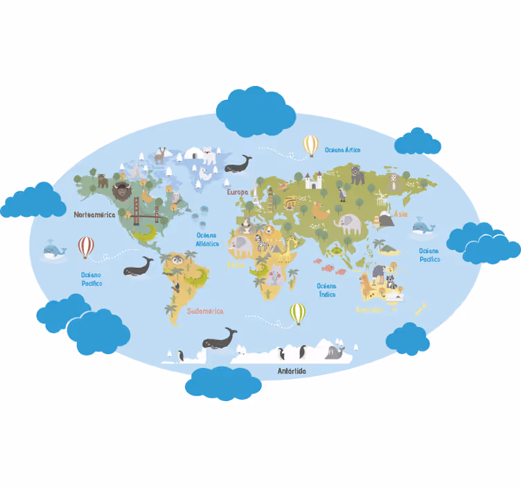 Blind children world map for kids - TenStickers