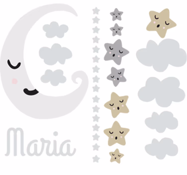 Customizable moon and stars wall decal for blind children - TenStickers
