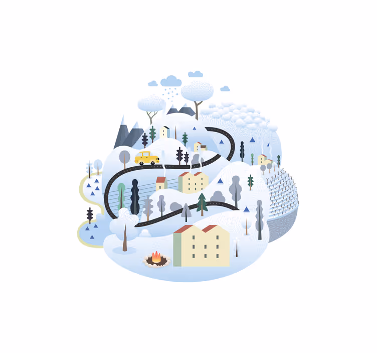 Blind children in a grey village with mountains - TenStickers