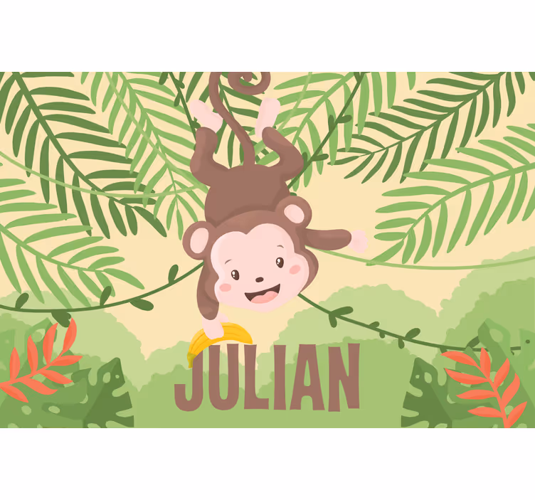 Blind children cute baby monkey hanging on branch - TenStickers